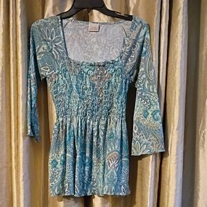 Elegant Paisley Print Blouse - Blue
